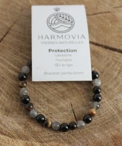 Bracelet Protection Labradorite, Tourmaline, Oeil de Tigre - Perles 6mm, 1 pièce